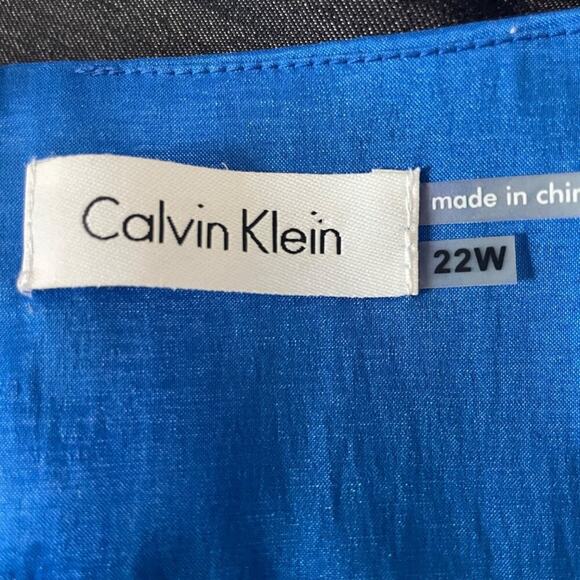 Calvin Klein 22W Blue Shiny Sleeveless Dress Ruched Chest Cocktail Party - Picture 5 of 6